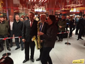mit OB Dieter Reiter und MVG-Chef Herbert König bei der Eröffnungszeremonie des Zwischengeschoss Marienplatz, © 95.5 Charivari